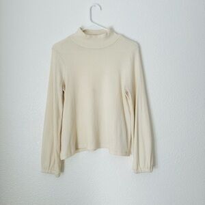 Madewell Sweater Women’s Size S Cream Mock Neck Bubble Sleeve Pullover